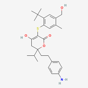 2-[2-(4-Aminophenyl)ethyl]-5-{[2-tert-butyl-4-(hydroxymethyl)-5-methylphenyl]sulfanyl}-6-hydroxy-2-(propan-2-yl)-2,3-dihydro-4h-pyran-4-one