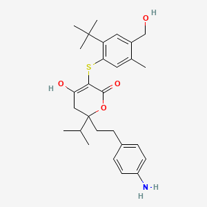 molecular formula C28H37NO4S B8662678 2H-Pyran-2-one, 6-(2-(4-aminophenyl)ethyl)-3-((2-(1,1-dimethylethyl)-4-(hydroxymethyl)-5-methylphenyl)thio)-5,6-dihydro-4-hydroxy-6-(1-methylethyl)- CAS No. 197915-50-7