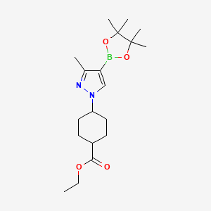 molecular formula C19H31BN2O4 B8663543 trans-Ethyl 4-(3-methyl-4-(4,4,5,5-tetramethyl-1,3,2-dioxaborolan-2-yl)-1H-pyrazol-1-yl)cyclohexanecarboxylate 