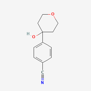 molecular formula C12H13NO2 B8663901 4-(4-Hydroxytetrahydro-2H-pyran-4-yl)benzenecarbonitrile 