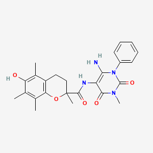 molecular formula C25H28N4O5 B8664311 N-(4-amino-1-methyl-2,6-dioxo-3-phenylpyrimidin-5-yl)-6-hydroxy-2,5,7,8-tetramethyl-3,4-dihydrochromene-2-carboxamide 