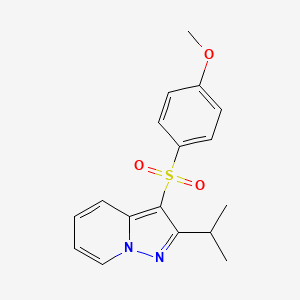 molecular formula C17H18N2O3S B8665438 Pyrazolo[1,5-a]pyridine, 3-[(4-methoxyphenyl)sulfonyl]-2-(1-methylethyl)- CAS No. 121346-56-3