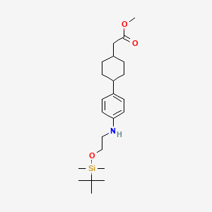 molecular formula C23H39NO3Si B8665927 Cyclohexaneacetic acid, 4-[4-[[2-[[(1,1-dimethylethyl)dimethylsilyl]oxy]ethyl]amino]phenyl]-, methyl ester, trans- 