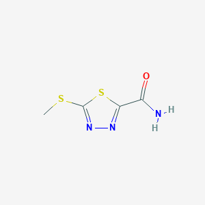 molecular formula C4H5N3OS2 B8668630 5-Methylthio-1,3,4-thiadiazole-2-carboxamide 