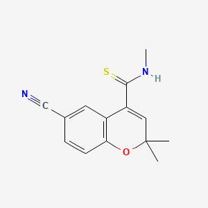 molecular formula C14H14N2OS B8670322 6-Cyano-N-methyl-2,2-dimethyl-2H-1-benzopyran-4-carbothioamide 