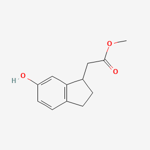 molecular formula C12H14O3 B8671848 methyl 2-(6-hydroxy-2,3-dihydro-1H-inden-1-yl)acetate 