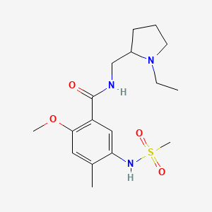 molecular formula C17H27N3O4S B8672680 Benzamide, N-((1-ethyl-2-pyrrolidinyl)methyl)-2-methoxy-4-methyl-5-((methylsulfonyl)amino)- CAS No. 68256-07-5