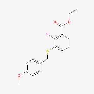 molecular formula C17H17FO3S B8674220 Ethyl 2-fluoro-3-((4-methoxybenzyl)thio)benzoate 