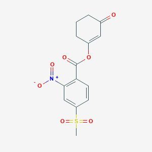 molecular formula C14H13NO7S B8674675 3-(2-Nitro-4-methylsulfonyl-phenylcarbonyloxy)-cyclohex-2-en-1-one 