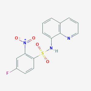 molecular formula C15H10FN3O4S B8675212 4-Fluoro-2-nitro-N-quinolin-8-yl-benzenesulfonamide 