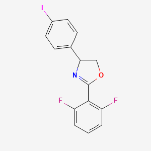 molecular formula C15H10F2INO B8675750 Oxazole, 2-(2,6-difluorophenyl)-4,5-dihydro-4-(4-iodophenyl)- CAS No. 167856-24-8