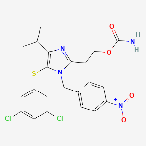 molecular formula C22H22Cl2N4O4S B8676373 1H-Imidazole-2-ethanol, 5-((3,5-dichlorophenyl)thio)-4-(1-methylethyl)-1-((4-nitrophenyl)methyl)-, carbamate (ester) CAS No. 178980-69-3