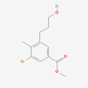 molecular formula C12H15BrO3 B8676463 Methyl 3-bromo-5-(3-hydroxypropyl)-4-methylbenzoate 
