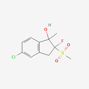 molecular formula C11H12ClFO3S B8676481 5-Chloro-2-fluoro-2-methanesulfonyl-1-methylindan-1-ol CAS No. 501083-93-8