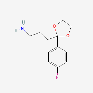 molecular formula C12H16FNO2 B8676719 2-(4-Fluorophenyl)-1,3-dioxolane-2-propanamine 