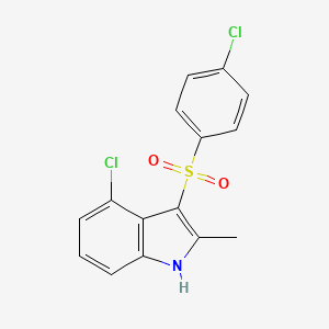 molecular formula C15H11Cl2NO2S B8678119 4-Chloro-3-((4-chlorophenyl)sulfonyl)-2-methyl-1H-indole CAS No. 646514-81-0