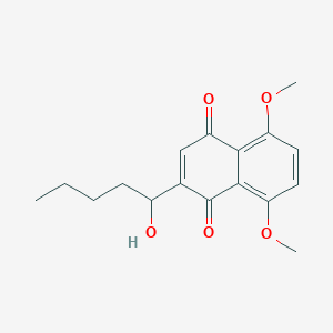 molecular formula C17H20O5 B8679199 1,4-Naphthalenedione, 2-(1-hydroxypentyl)-5,8-dimethoxy- CAS No. 117746-09-5
