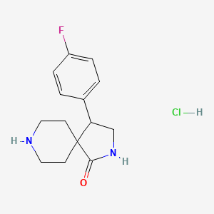 molecular formula C14H18ClFN2O B8679532 4-(4-Fluorophenyl)-2,8-diazaspiro[4.5]decan-1-one hydrochloride 