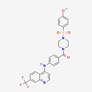 B8679840 Piperazine, 1-((4-methoxyphenyl)sulfonyl)-4-(4-((7-(trifluoromethyl)-4-quinolinyl)amino)benzoyl)- CAS No. 72141-58-3