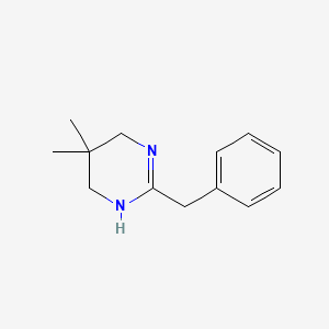 molecular formula C13H18N2 B8681456 Pyrimidine, 1,4,5,6-tetrahydro-5,5-dimethyl-2-(phenylmethyl)- CAS No. 114370-68-2
