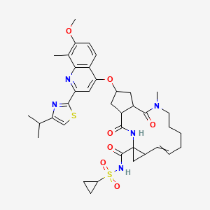 molecular formula C38H47N5O7S2 B8681583 N-[17-[2-(4-isopropylthiazole-2-yl)-7-methoxy-8-methylquinolin-4-yloxy]-13-methyl-2,14-dioxo-3,13-diazatricyclo[13.3.0.04,6]octadec-7-ene-4-carbonyl](cyclopropyl)sulfonamide 