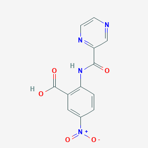 molecular formula C12H8N4O5 B8681684 5-Nitro-2-(pyrazine-2-carboxamido)benzoic acid 