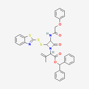 molecular formula C36H31N3O5S3 B8681702 Benzhydryl 2-(benzothiazol-2-yldithio)-alpha-(isopropenyl)-4-oxo-3-((phenoxyacetyl)amino)azetidine-1-acetate CAS No. 61585-90-8
