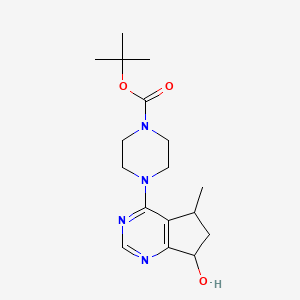 molecular formula C17H26N4O3 B8683329 (5R,7R)-4-(4-Boc-1-piperazinyl)-5-methyl-6,7-dihydro-5H-cyclopenta[d]pyrimidin-7-ol 