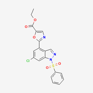 molecular formula C19H14ClN3O5S B8683897 Ethyl 2-[6-chloro-1-(phenylsulfonyl)-1H-indazol-4-yl]-1,3-oxazole-5-carboxylate 
