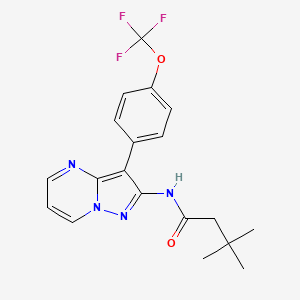 molecular formula C19H19F3N4O2 B8685806 Butanamide, 3,3-dimethyl-N-[3-[4-(trifluoromethoxy)phenyl]pyrazolo[1,5-a]pyrimidin-2-yl]- 