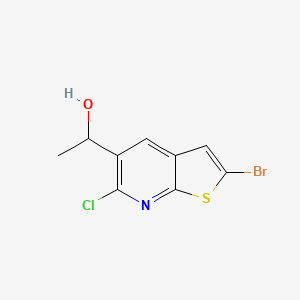 molecular formula C9H7BrClNOS B8686156 1-(2-Bromo-6-chlorothieno[2,3-b]pyridin-5-yl)ethanol 
