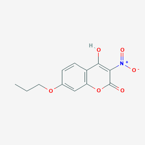 molecular formula C12H11NO6 B8686477 4-Hydroxy-3-nitro-7-propoxy-2H-1-benzopyran-2-one CAS No. 55005-27-1