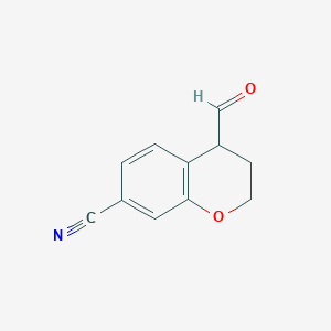 molecular formula C11H9NO2 B8686868 4-Formyl-3,4-dihydro-2H-chromene-7-carbonitrile 