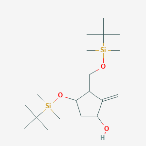 molecular formula C19H40O3Si2 B8688435 (1R,3R,4S)-4-((Tert-butyldimethylsilyl)oxy)-3-(((tert-butyldimethylsilyl)-oxy)methyl)-2-methylenecyclopentanol 