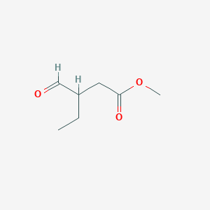 molecular formula C7H12O3 B8688604 Methyl 3-formylpentanoate CAS No. 40630-07-7