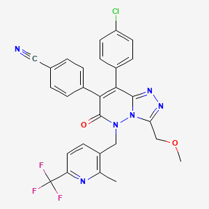 molecular formula C28H20ClF3N6O2 B8690149 Benzonitrile, 4-[8-(4-chlorophenyl)-5,6-dihydro-3-(MethoxyMethyl)-5-[[2-Methyl-6-(trifluoroMethyl)-3-pyridinyl]Methyl]-6-oxo-1,2,4-triazolo[4,3-b]pyridazin-7-yl]- 
