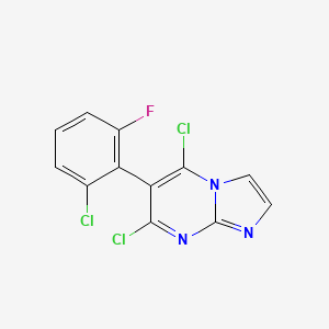 molecular formula C12H5Cl3FN3 B8690383 5,7-Dichloro-6-(2-chloro-6-fluorophenyl)imidazo[1,2-a]pyrimidine CAS No. 502506-40-3