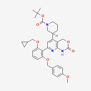 molecular formula C35H41N3O7 B8690543 1-Piperidinecarboxylic acid, 3-[7-[2-(cyclopropylMethoxy)-6-[(4-Methoxyphenyl)Methoxy]phenyl]-1,4-dihydro-2-oxo-2H-pyrido[2,3-d][1,3]oxazin-5-yl]-, 1,1-diMethylethyl ester, (3S)- CAS No. 600734-04-1