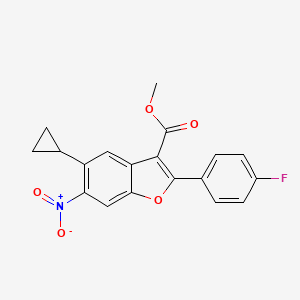 molecular formula C19H14FNO5 B8690910 Methyl 5-cyclopropyl-2-(4-fluorophenyl)-6-nitro-1-benzofuran-3-carboxylate 