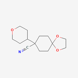 molecular formula C14H21NO3 B8692112 8-(Tetrahydropyran-4-yl)-1,4-dioxa-spiro[4.5]decane-8-carbonitrile 