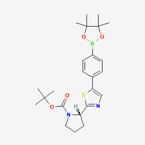 molecular formula C24H33BN2O4S B8692421 tert-Butyl (S)-2-(5-(4-(4,4,5,5-tetramethyl-1,3,2-dioxaborolan-2-yl)phenyl)thiazol-2-yl)pyrrolidine-1-carboxylate 