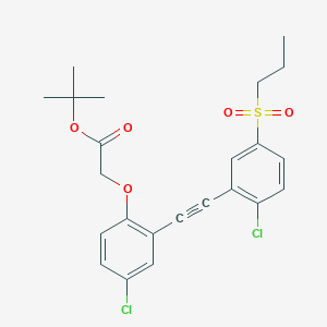 molecular formula C23H24Cl2O5S B8697960 Tert-butyl(4-chloro-2-{[2-chloro-5-(propylsulfonyl)phenyl]ethynyl}phenoxy)acetate 
