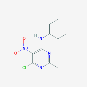 molecular formula C10H15ClN4O2 B8698809 6-Chloro-2-methyl-5-nitro-N-(pentan-3-yl)pyrimidin-4-amine CAS No. 53039-38-6