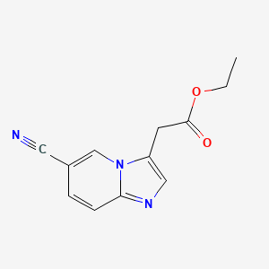 molecular formula C12H11N3O2 B8698945 Ethyl 2-(6-cyanoimidazo[1,2-a]pyridin-3-yl)acetate 