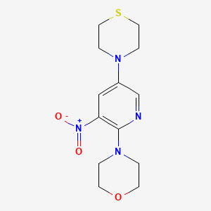 molecular formula C13H18N4O3S B8700819 4-(3-Nitro-5-thiomorpholinopyridin-2-yl)morpholine 