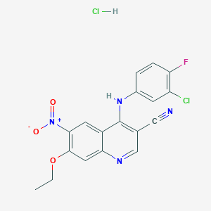 molecular formula C18H13Cl2FN4O3 B8701081 4-((3-Chloro-4-fluorophenyl)amino)-7-ethoxy-6-nitroquinoline-3-carbonitrile hydrochloride 