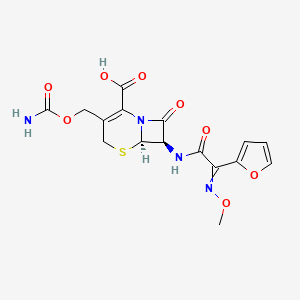 molecular formula C16H16N4O8S B8701427 (6R,7R)-3-(carbamoyloxymethyl)-7-[[2-(2-furanyl)-2-methoxyimino-1-oxoethyl]amino]-8-oxo-5-thia-1-azabicyclo[4.2.0]oct-2-ene-2-carboxylic acid 