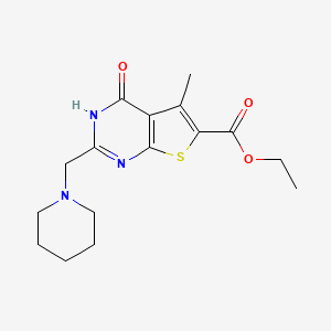 molecular formula C16H21N3O3S B8701662 Ethyl 5-methyl-4-oxo-2-piperidinomethyl-3,4-dihydrothieno[2,3-d]pyrimidine-6-carboxylate 