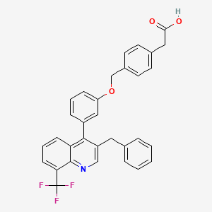 molecular formula C32H24F3NO3 B8703181 Benzeneacetic acid,4-[[3-[3-(phenylmethyl)-8-(trifluoromethyl)-4-quinolinyl]phenoxy]methyl]- 