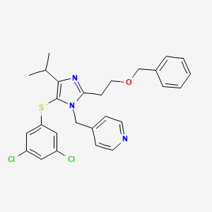 molecular formula C27H27Cl2N3OS B8703328 Pyridine, 4-((5-((3,5-dichlorophenyl)thio)-4-(1-methylethyl)-2-(2-(phenylmethoxy)ethyl)-1H-imidazol-1-yl)methyl)- CAS No. 178980-78-4